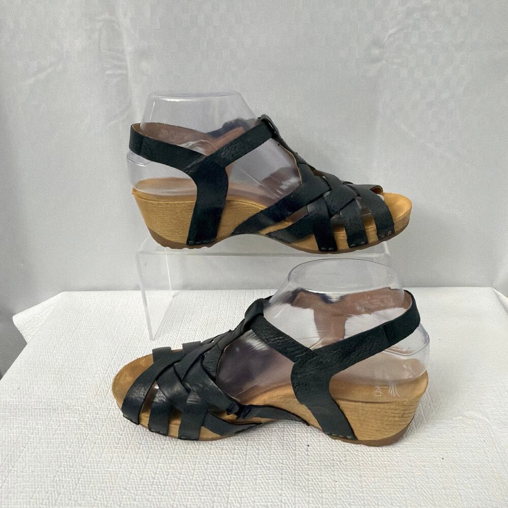 Dansko Sandals Womens Size 7 Tinley Wedge Black Leather Strappy Slingback 37 - Picture 10 of 11